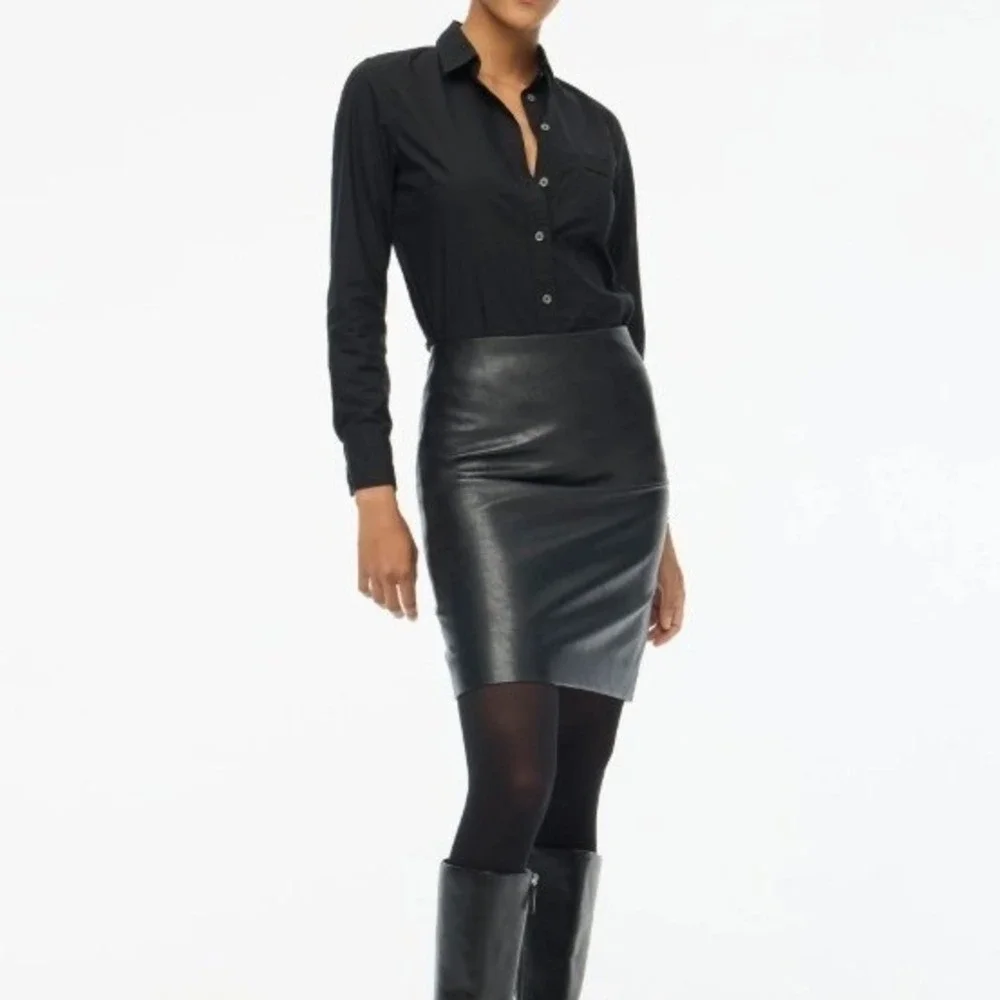 NWT J.Crew Womens Pencil Skirt 4P Faux Leather Black High Waist Workwear Classic